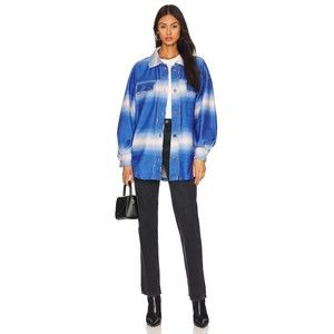 Free People NWT Printed Ruby Jacket Shacket Color Block Deep Sea Combo Med New